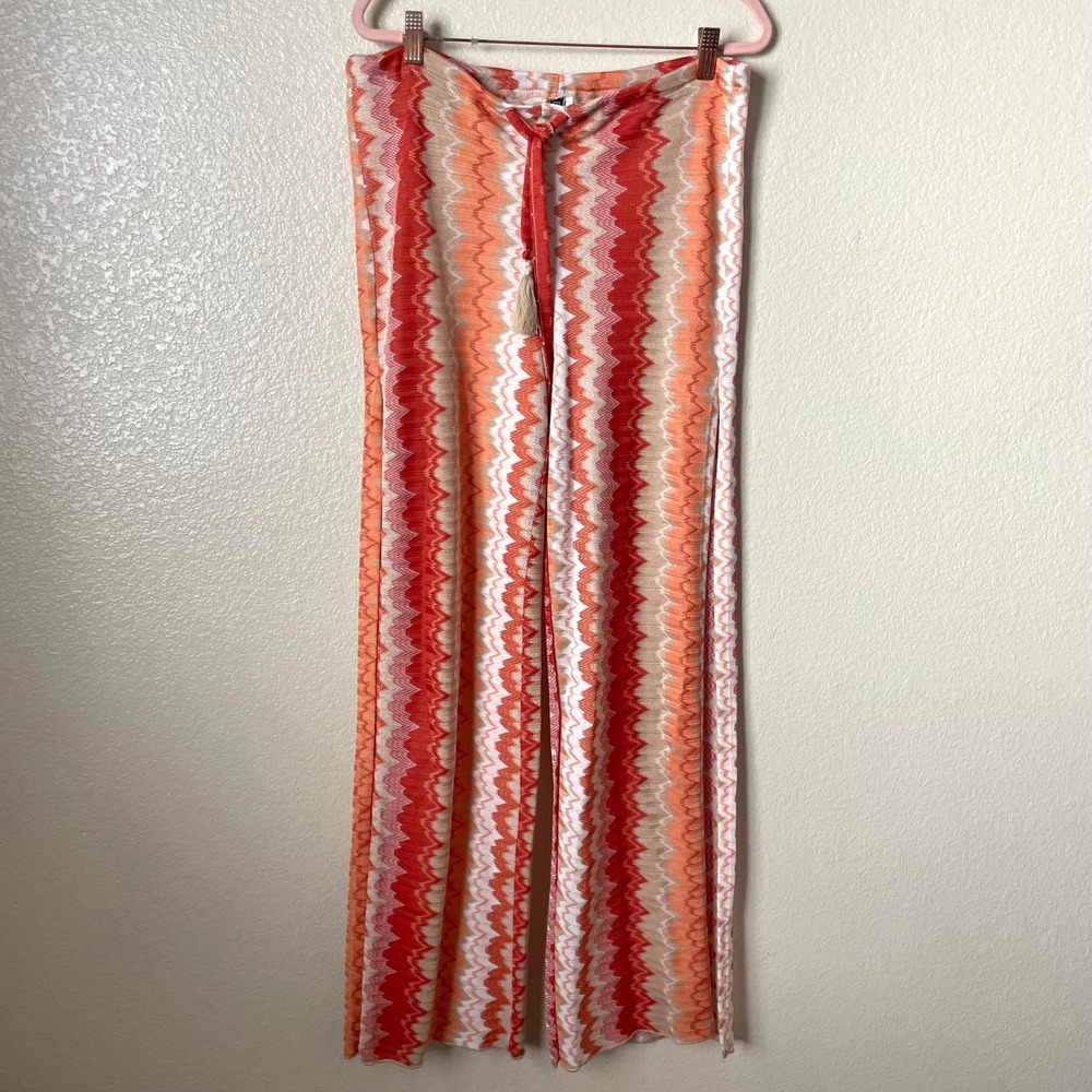 Becca Pants Womens Medium Beach Cover Up Chevron Knit Wide Leg Side Slits Resort - Picture 3 of 10